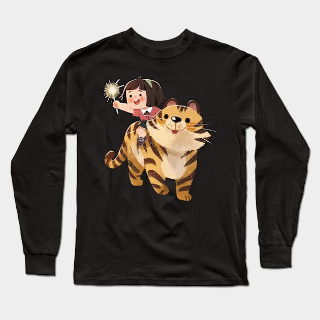 Girl with a tiger Long Sleeve T-Shirt by Nina Nill